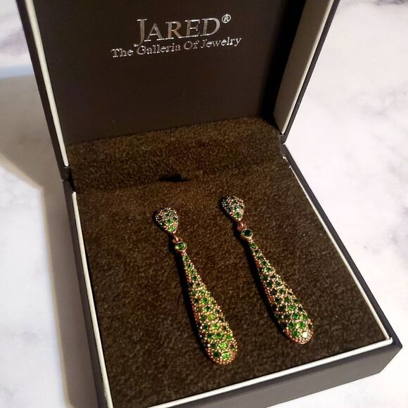 18K Gold Vermeil over Sterling Russian Chrome Diopiside Pave Drop Earrings - Picture 1 of 10